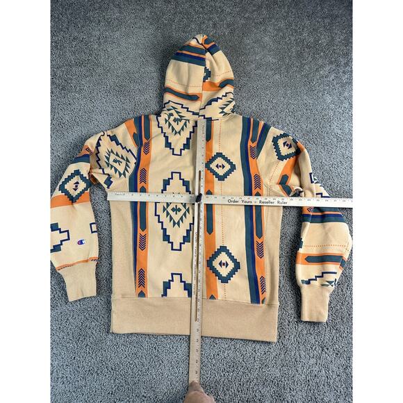 Champion Hoodie Mens Medium Beige Aztec Southwestern Reverse Weave Pullover - Picture 5 of 8